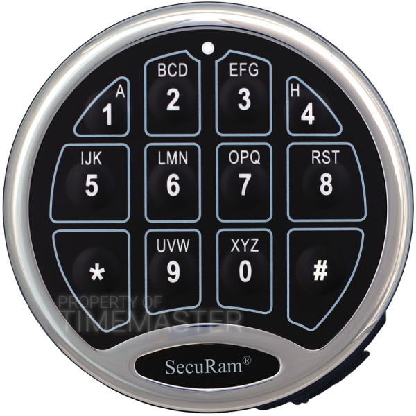 SecuRAM SafeLogic Basic Safe Keypad, SafeLogic Basic, battery compartment, chrome, round