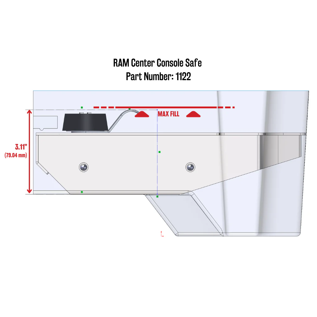 Console Vault RAM 1500/2500/3500 Low-Profile Center Console Truck Safe: 2019-2024 (3.11" max fill line) - Image 3
